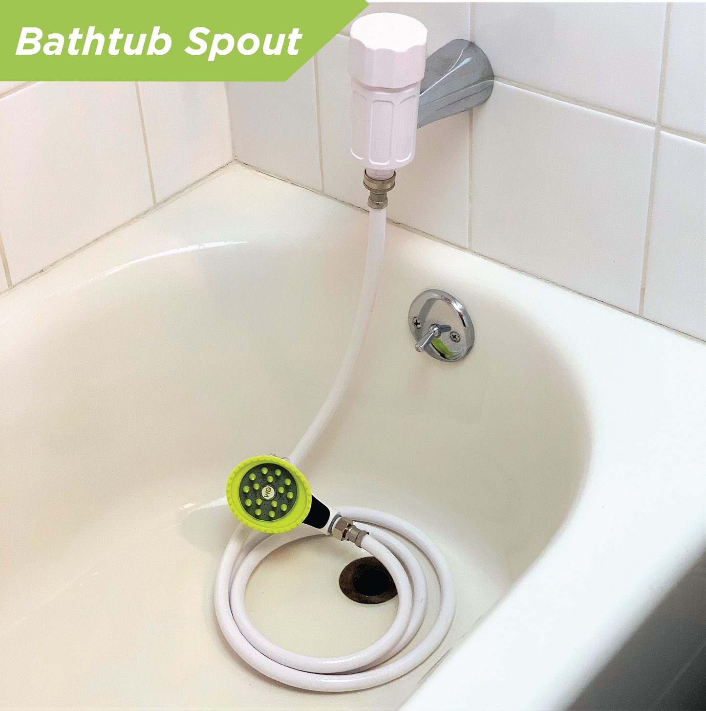 Wondurdog LARGE SIZED Bathtub Spout and Garden Hose Attachment Dog Wash Kit w/Splash Shield and Rubber Scrubbing Teeth. Tub Spouts with Front Pull Up Diverter Only. Spout Height 2.75" - 3.20".