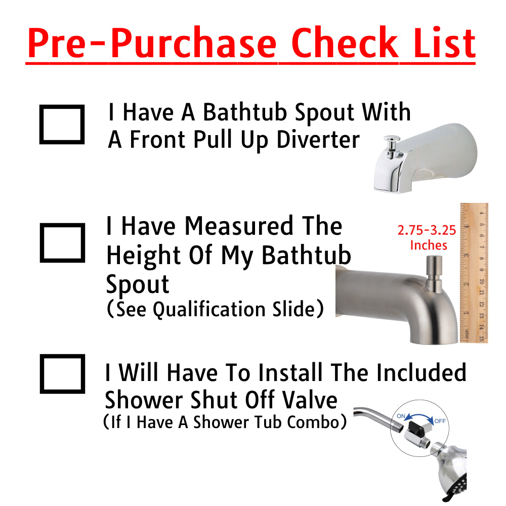 Wondurdog LARGE SIZED Bathtub Spout and Garden Hose Attachment Dog Wash Kit w/Splash Shield and Rubber Scrubbing Teeth. Tub Spouts with Front Pull Up Diverter Only. Spout Height 2.75" - 3.20".