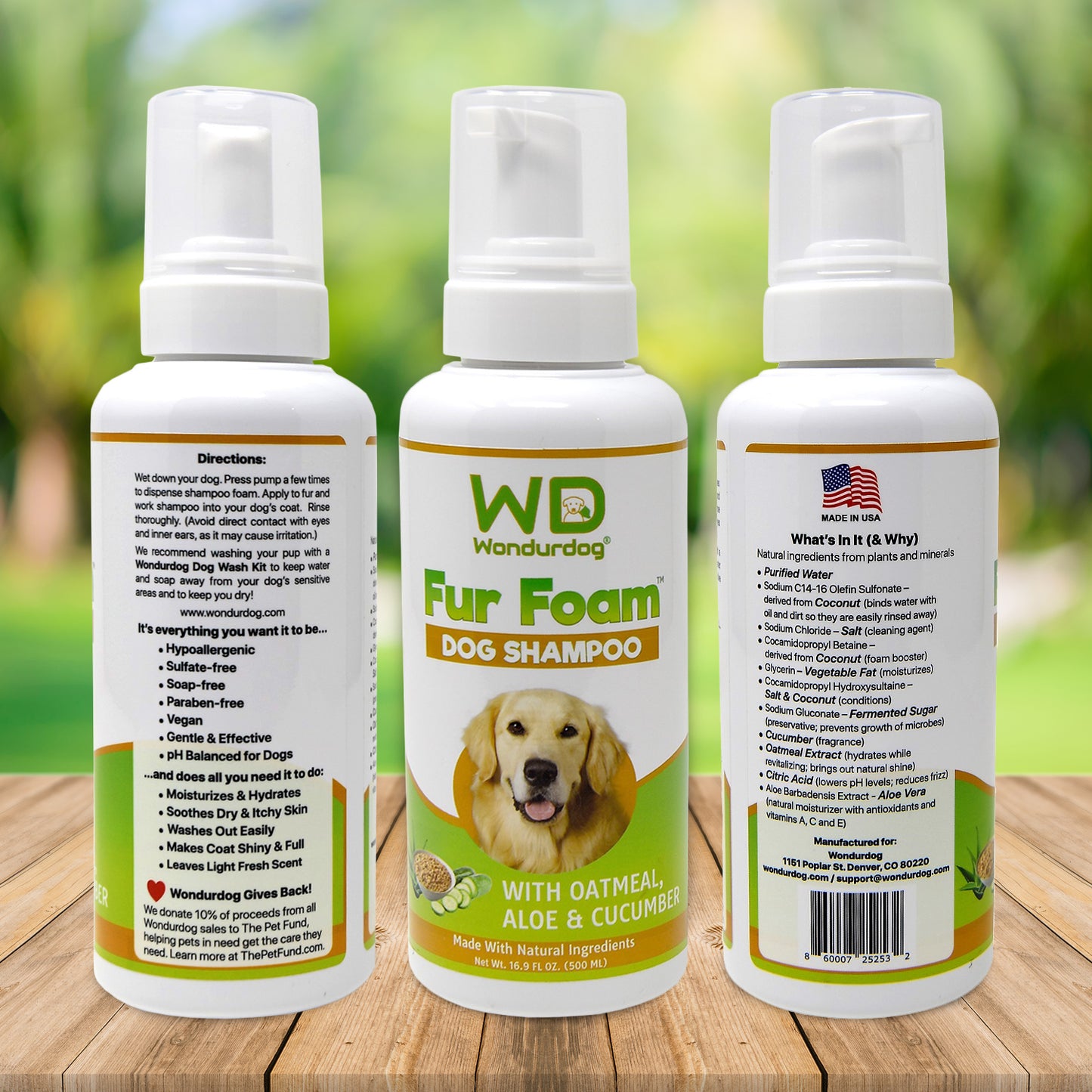 Wondurdog Fur Foam Dog Shampoo with Oatmeal, Coconut, Aloe and Cucumber