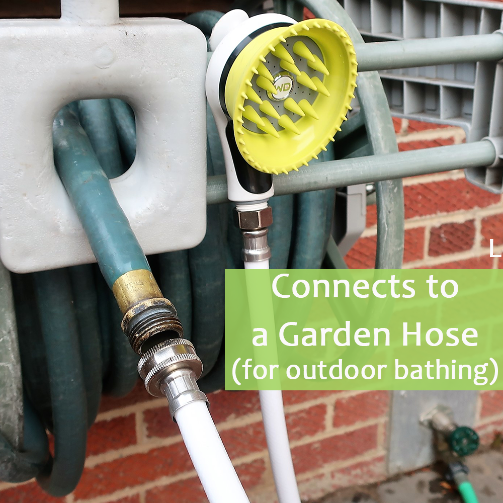 Wondurdog REGULAR SIZED Bathtub Spout and Garden Hose Attachment Dog Wash Kit w/ Splash Shield and Rubber Scrubbing Teeth. Spout Height 2.25" - 2.75"