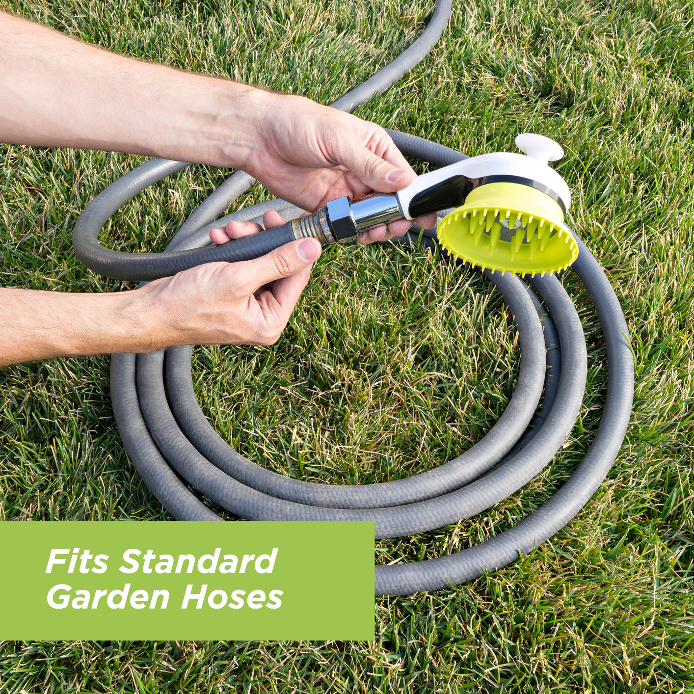 Wondurdog Dog Wash Garden Hose Nozzle. Splash Shield Handle and Rubber Grooming Teeth with Metal Connector and Water Pressure Control.