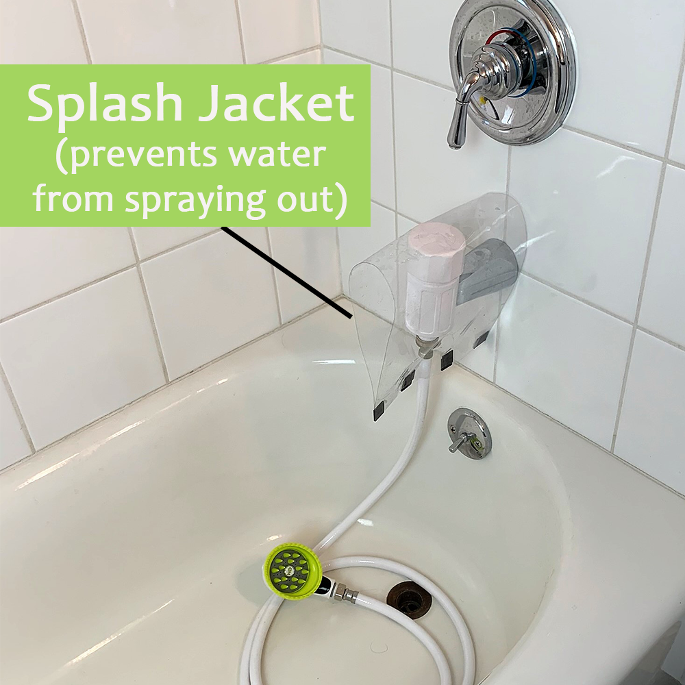 Wondurdog REGULAR SIZED Bathtub Spout and Garden Hose Attachment Dog Wash Kit w/ Splash Shield and Rubber Scrubbing Teeth. Spout Height 2.25" - 2.75"