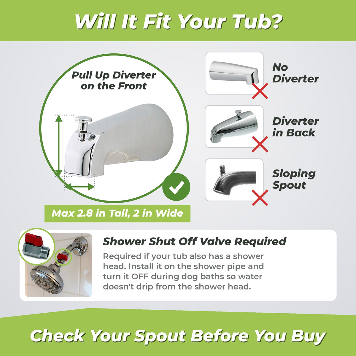 Wondurdog Bathtub Spout Dog Wash Kit with Splash Shield Brush and 6 ft Hose, Also Connects to a Garden Hose (Fits Spouts up to 2.8 in Tall)