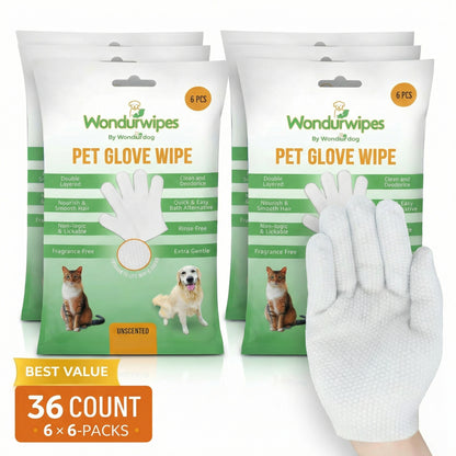 36pc. Premium Pet Glove Cleaning Wipes for Dogs & Cats | Textured, Deodorizing & Hypoallergenic Gloves with Aloe Vera & Shea Butter – Gentle, Skin-Safe Wipes for Fur, Face & Body, Odor Control