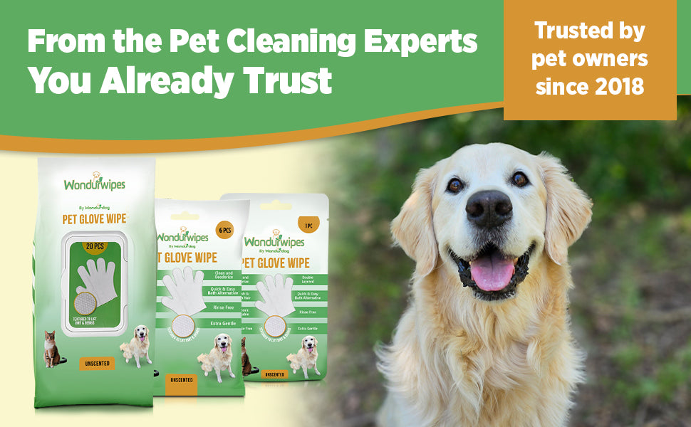 12pc. Premiun Pet Glove Cleaning Wipes – Textured, Hypoallergenic, Odor Control & Whole-Body Gentle | Wondurwipes by Wondurdog