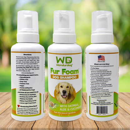 Wondurdog Fur Foam Dog Shampoo, 8-Pack Mini Size (2oz Each) — Oatmeal, Coconut, Aloe & Cucumber — Hypoallergenic, Moisturizes Dry Skin, Softens Coat, Lathers from Bottle