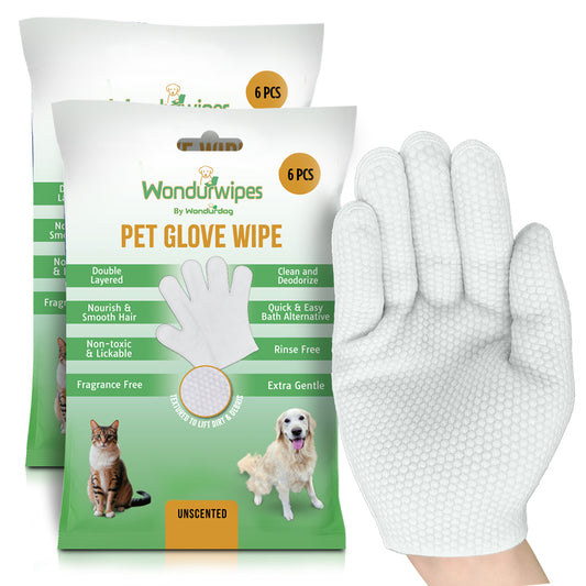 12pc. Dog and Cat Glove Wipes - Cleaning & Deodorizing Pet Wipes - Hypoallergenic