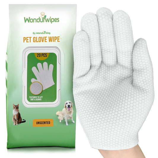 20pc. Dog and Cat Glove Wipes - Cleaning & Deodorizing Pet Wipes - Hypoallergenic