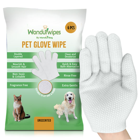 6pc. Dog and Cat Glove Wipes - Cleaning & Deodorizing Pet Wipes - Hypoallergenic