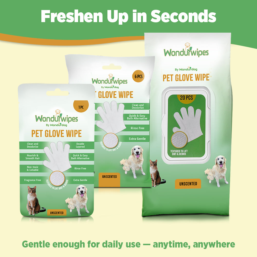 12pc. Premiun Pet Glove Cleaning Wipes – Textured, Hypoallergenic, Odor Control & Whole-Body Gentle | Wondurwipes by Wondurdog