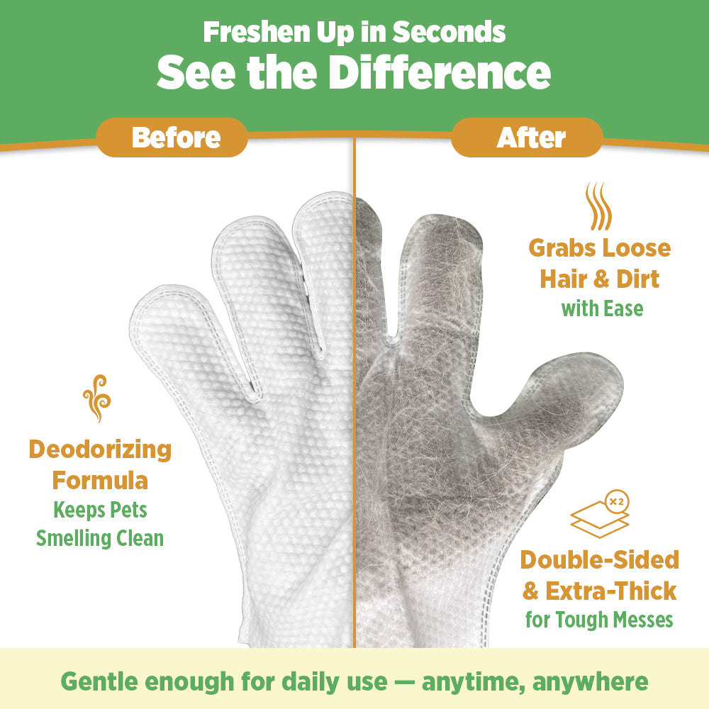 36pc. Premium Pet Glove Cleaning Wipes for Dogs & Cats | Textured, Deodorizing & Hypoallergenic Gloves with Aloe Vera & Shea Butter – Gentle, Skin-Safe Wipes for Fur, Face & Body, Odor Control