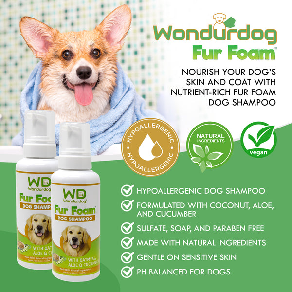 NEW!! - Wondurdog Fur Foam Dog Shampoo with Oatmeal, Coconut, Aloe and Cucumber