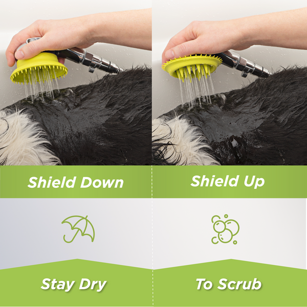 Wondurdog Deluxe Bathtub Spout and Garden Hose Attachment Dog Wash Kit w/Splash Shield and Rubber Scrubbing Teeth. Water Pressure Control Built In.