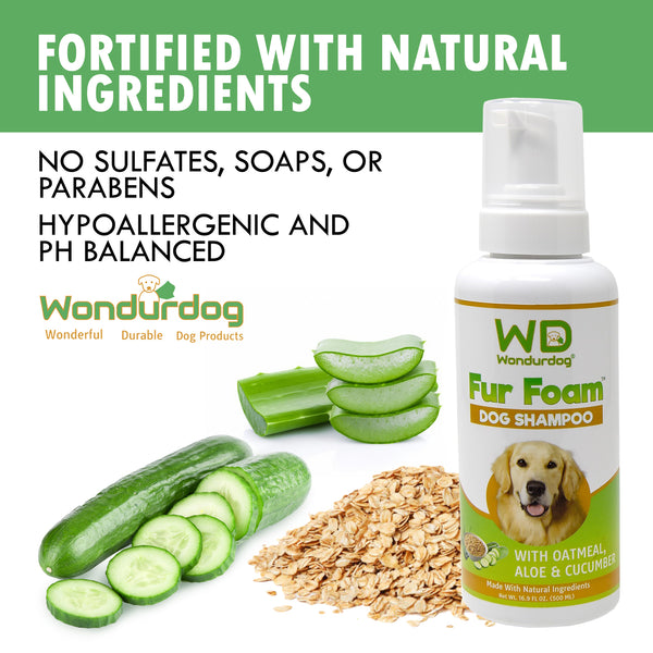 NEW!! - Wondurdog Fur Foam Dog Shampoo with Oatmeal, Coconut, Aloe and Cucumber