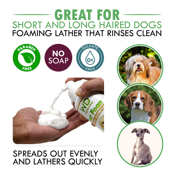 NEW!! - Wondurdog Fur Foam Dog Shampoo with Oatmeal, Coconut, Aloe and Cucumber