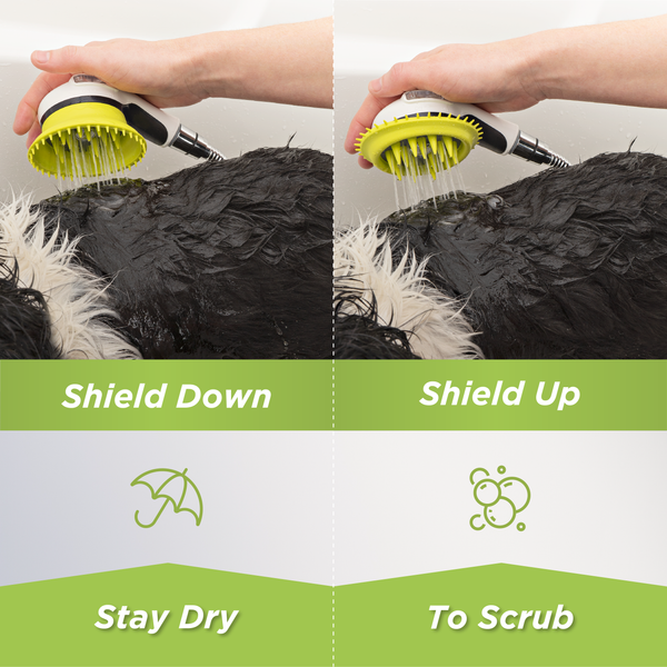Wondurdog Shower Brush with Rubber Grooming Teeth and Splash Shield. (*Shower Brush Only)