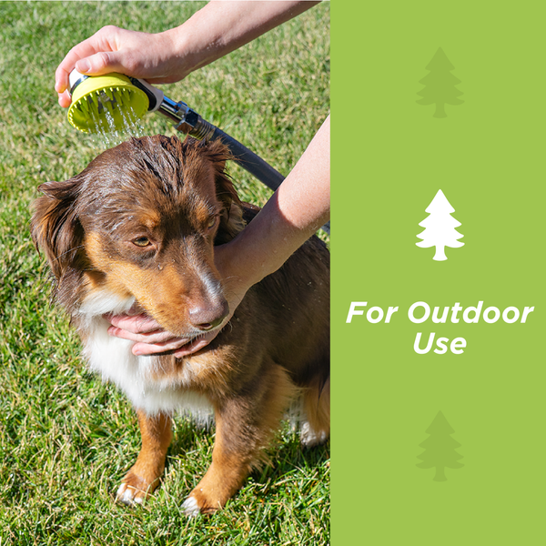 Wondurdog Dog Wash Garden Hose Nozzle. Splash Shield Handle and Rubber Grooming Teeth with Metal Connector and Water Pressure Control.