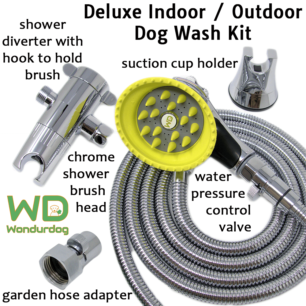 Wondurdog Deluxe Indoor/Outdoor Dog Wash Kit for Shower + Garden Hose with Water Pressure Control