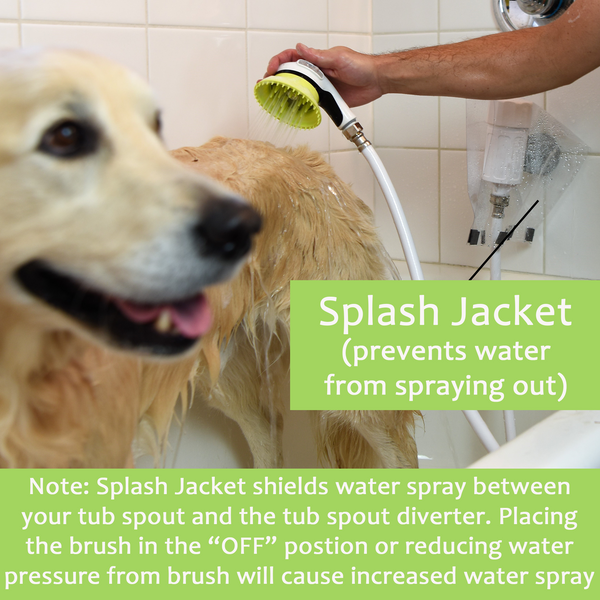 Wondurdog Deluxe Bathtub Spout and Garden Hose Attachment Dog Wash Kit w/Splash Shield and Rubber Scrubbing Teeth. Water Pressure Control Built In.