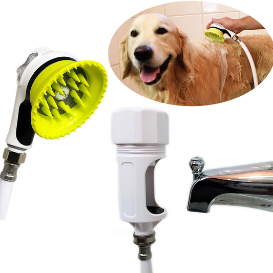 Wondurdog REGULAR SIZED Bathtub Spout and Garden Hose Attachment Dog Wash Kit w/ Splash Shield and Rubber Scrubbing Teeth. Spout Height 2.25" - 2.75"