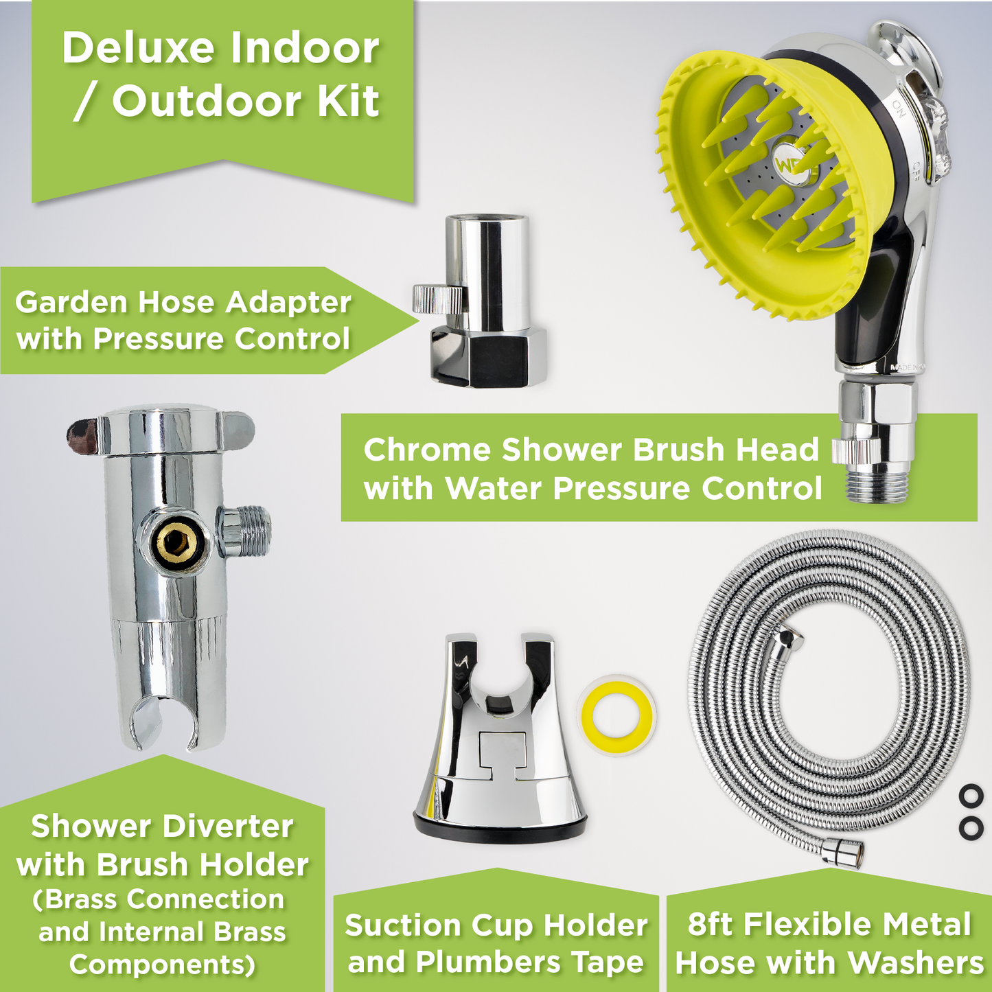 Wondurdog Deluxe Indoor/Outdoor Dog Wash Kit for Shower + Garden Hose with Water Pressure Control
