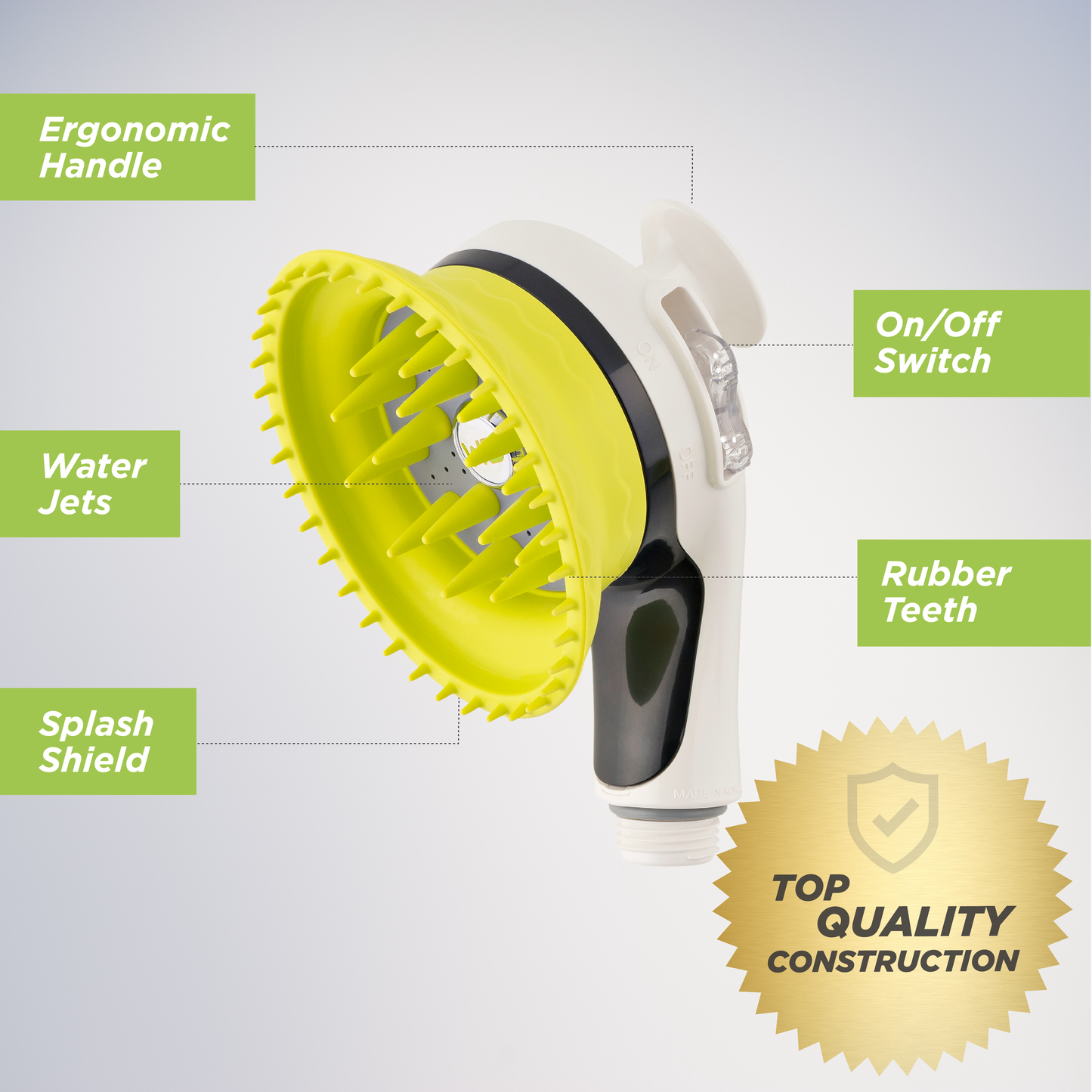 Wondurdog Shower Brush with Rubber Grooming Teeth and Splash Shield. (*Shower Brush Only)