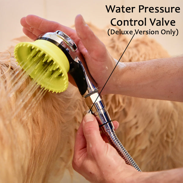 Wondurdog Deluxe Shower Brush with Rubber Grooming Teeth, Splash Shield and Water Pressure Control (*Shower Brush Only)
