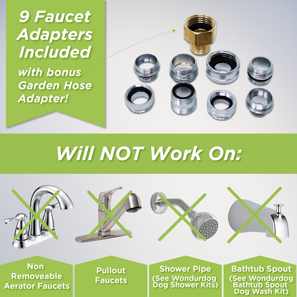 Wondurdog Sink Faucet Pet Wash Kit with Faucet Adapters and Garden Hose Attachment
