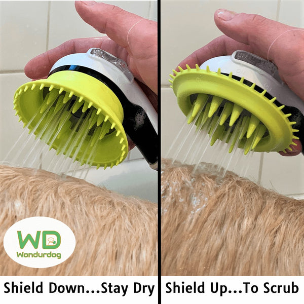 Wondurdog Shower Brush with Rubber Grooming Teeth and Splash Shield. (*Shower Brush Only)