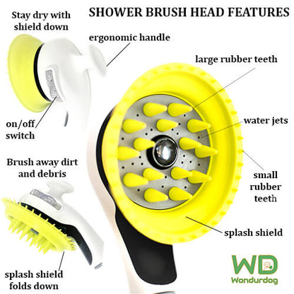 Wondurdog Shower Brush with Rubber Grooming Teeth and Splash Shield. (*Shower Brush Only)