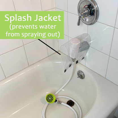 Wondurdog REGULAR SIZED Bathtub Spout and Garden Hose Attachment Dog Wash Kit w/ Splash Shield and Rubber Scrubbing Teeth. Spout Height 2.25" - 2.75"